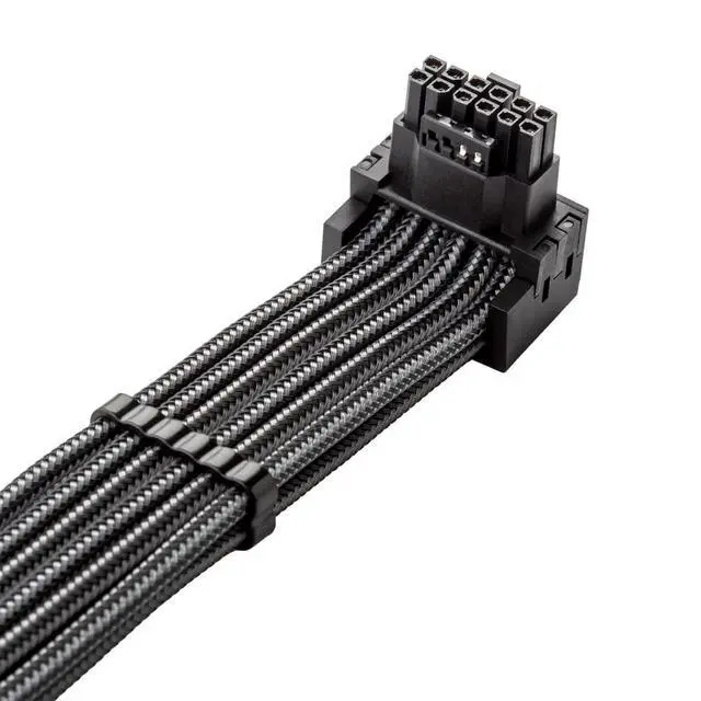 Alt view image 2 of 3 - E-Series Pro ModMesh Sleeved 12V-2x6 12VHPWR 90° StealthSense PCIe Cable for EVGA G/G+ / P/P+ / T - Variant A (Carbon, 16-pin to Quad 8-pin, 60cm)