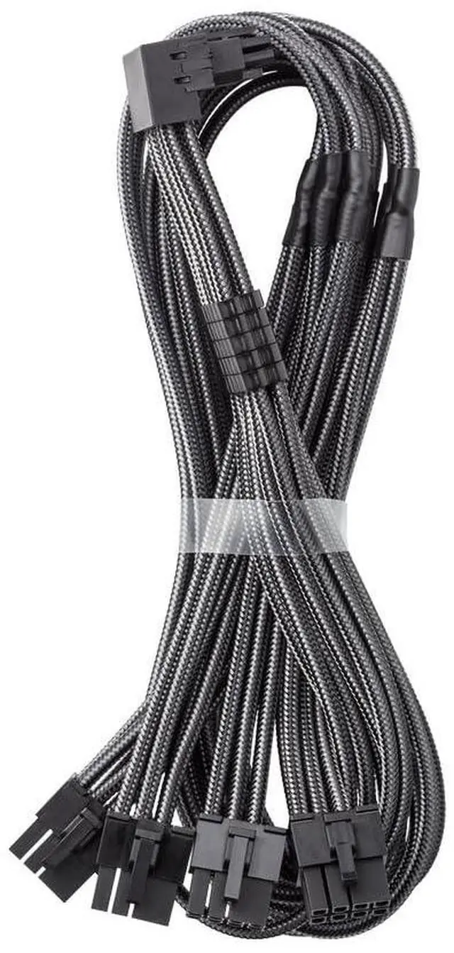 Main image of E-Series Pro ModMesh Sleeved 12V-2x6 12VHPWR 90° StealthSense PCIe Cable for EVGA G/G+ / P/P+ / T - Variant A (Carbon, 16-pin to Quad 8-pin, 60cm)