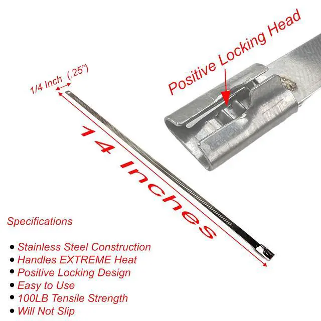 Alt view image 2 of 6 - 10 pack Secure 14" long Stainless Steel Positive Locking Zip Ties Heat Resistant Universal Use