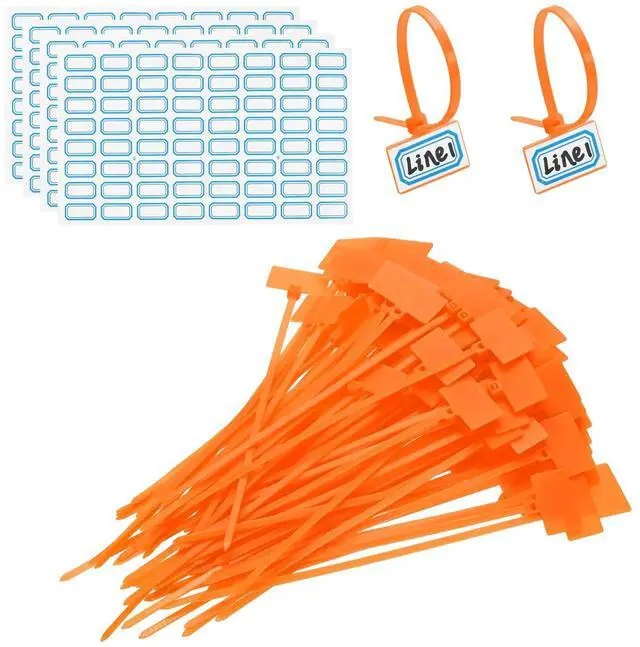 Main image of 6inch Zip Ties, 200pcs Cable Ties Tags Nylon Wire Marking Label Self Locking Plastic Straps Write on with Label Tags Paper for Organization Cord Network Ethernet Marking, Orange