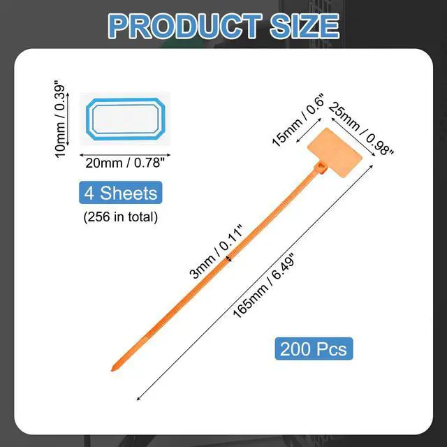 Alt view image 2 of 7 - 6inch Zip Ties, 200pcs Cable Ties Tags Nylon Wire Marking Label Self Locking Plastic Straps Write on with Label Tags Paper for Organization Cord Network Ethernet Marking, Orange