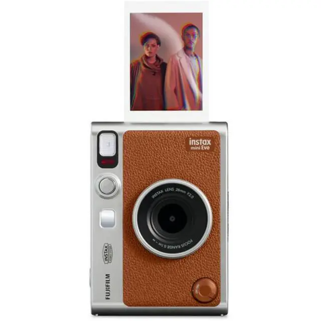 Alt view image 2 of 7 - INSTAX Mini EVO Hybrid Instant Camera | Brown Bundle with Instax Mini Instant Film | 60 Exposures + Microfiber Cleaning Cloth (3 Items)