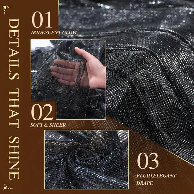 Alt view image 2 of 7 - Wedding Arch Draping Fabric 28" x19FT Black Shimmery Sheer Fabric Drapes 2 Panels Arch Backdrop Curtains for Wedding Decor Ceremony Birthday Party Baby Shower Home Decoration