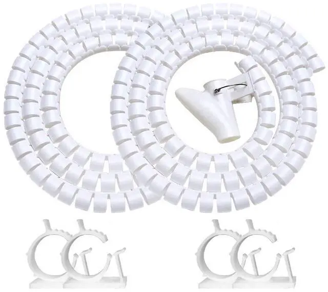 Main image of White Cable Organizer Cord Wire Cover Hider Sleeve Management 2 PCS, Clutter Free Coiled Tube Wire Concealer with Cable Tie Clips System for TV PC Computer Home Entertainment Wall