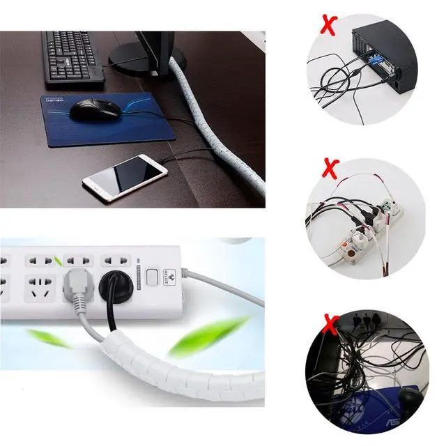 Alt view image 2 of 6 - White Cable Organizer Cord Wire Cover Hider Sleeve Management 2 PCS, Clutter Free Coiled Tube Wire Concealer with Cable Tie Clips System for TV PC Computer Home Entertainment Wall