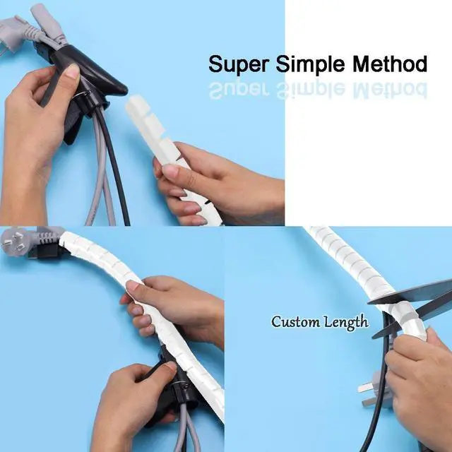Alt view image 3 of 6 - White Cable Organizer Cord Wire Cover Hider Sleeve Management 2 PCS, Clutter Free Coiled Tube Wire Concealer with Cable Tie Clips System for TV PC Computer Home Entertainment Wall