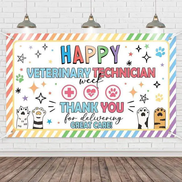 Main image of Vet Tech Week Decorations Banner Party Backdrop Gifts Bulk | 70.8x43.3 Inch Thank You for All You Do We Appreciate You Sign Wall Supplies Photography Background Photo Booth Prop