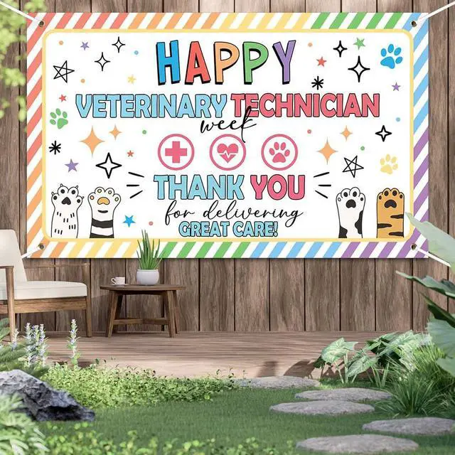 Alt view image 3 of 5 - Vet Tech Week Decorations Banner Party Backdrop Gifts Bulk | 70.8x43.3 Inch Thank You for All You Do We Appreciate You Sign Wall Supplies Photography Background Photo Booth Prop