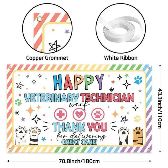 Alt view image 2 of 5 - Vet Tech Week Decorations Banner Party Backdrop Gifts Bulk | 70.8x43.3 Inch Thank You for All You Do We Appreciate You Sign Wall Supplies Photography Background Photo Booth Prop