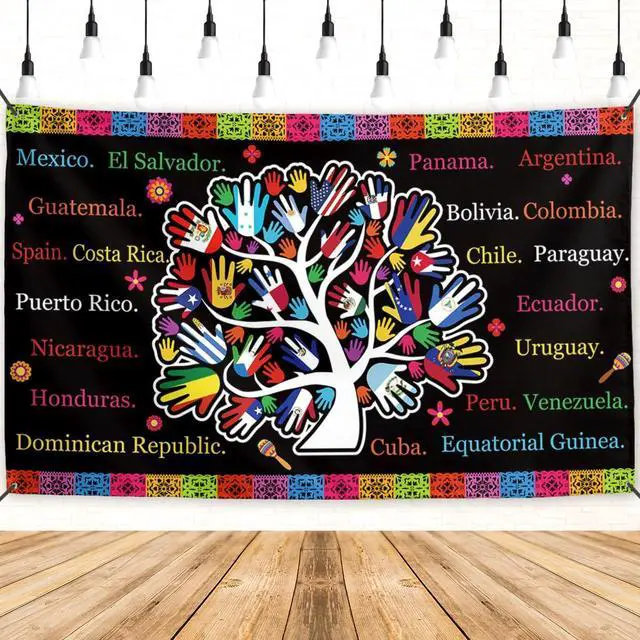 Main image of Hispanic Heritage Month Banner Latin American Flags Backdrop Sign Mes De La Herencia Hispana Decor Spanish Heritage Month Decorations for Home Party
