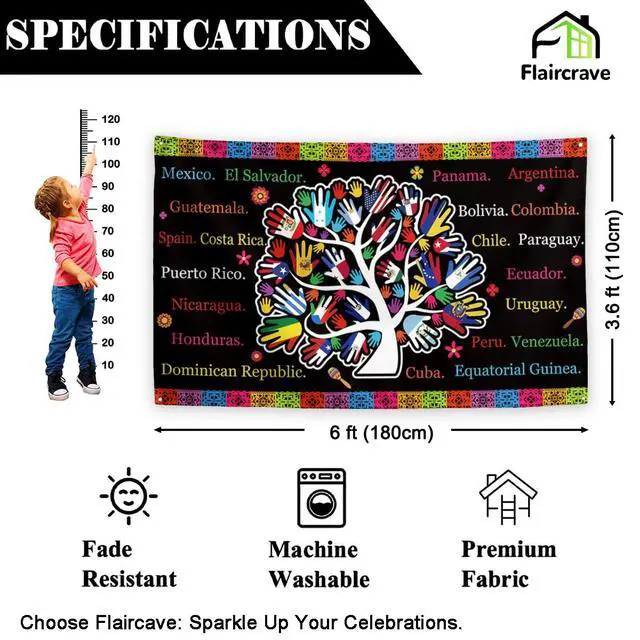 Alt view image 2 of 5 - Hispanic Heritage Month Banner Latin American Flags Backdrop Sign Mes De La Herencia Hispana Decor Spanish Heritage Month Decorations for Home Party