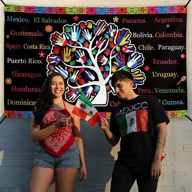 Alt view image 4 of 5 - Hispanic Heritage Month Banner Latin American Flags Backdrop Sign Mes De La Herencia Hispana Decor Spanish Heritage Month Decorations for Home Party