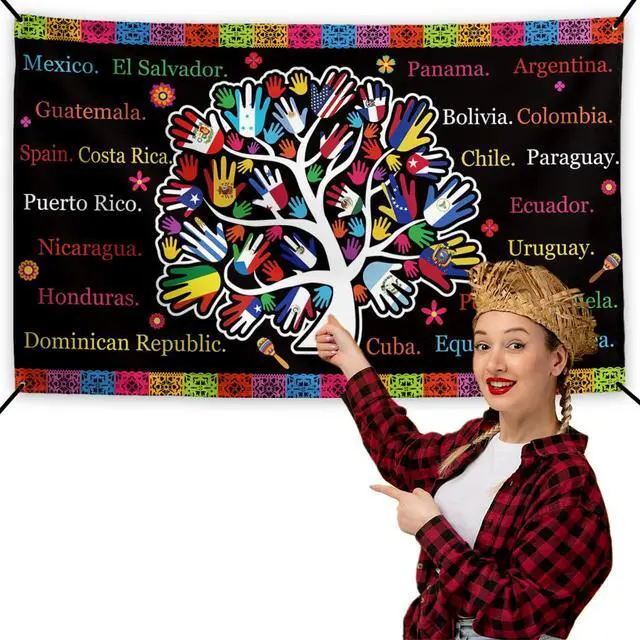 Alt view image 3 of 5 - Hispanic Heritage Month Banner Latin American Flags Backdrop Sign Mes De La Herencia Hispana Decor Spanish Heritage Month Decorations for Home Party