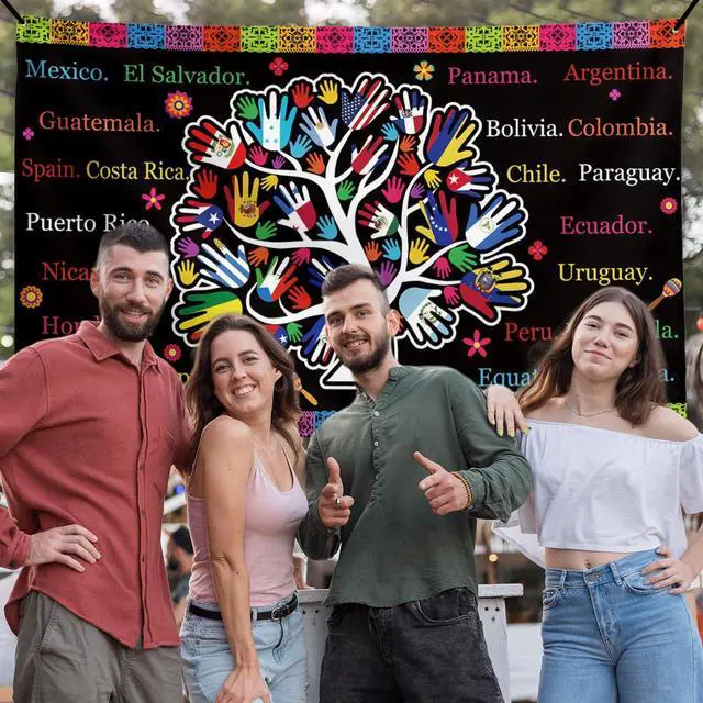 Alt view image 5 of 5 - Hispanic Heritage Month Banner Latin American Flags Backdrop Sign Mes De La Herencia Hispana Decor Spanish Heritage Month Decorations for Home Party