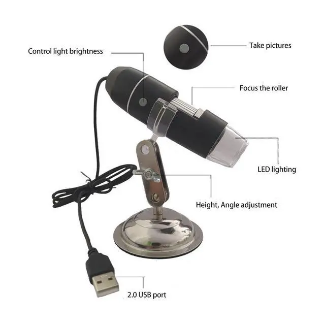 Alt view image 2 of 6 - Skin Analyzer Hair Scalp Detector 800X Magnification Portable USB Microscope with 8pcs Light Chips for Skin and Hair Detection (Black)