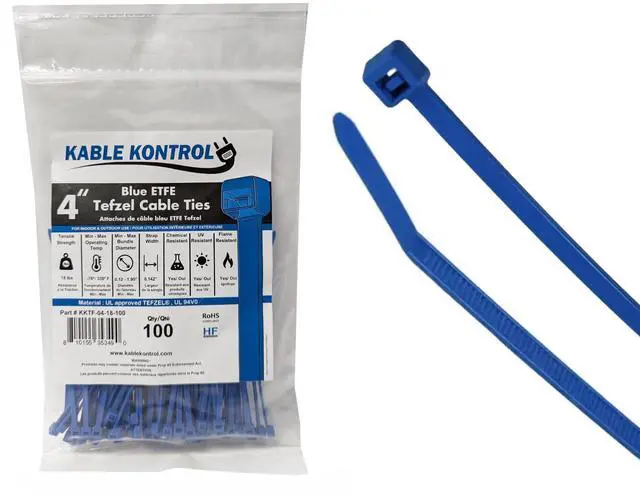 Main image of Tefzel Cable Ties ETFE, 4 Inch 100 Pcs, 18 Lbs Test, Blue | High Temp Zip Ties UV, Chemical Resistant, Non-Corrosive, Ideal for Hot, Cold, and Industrial Applications