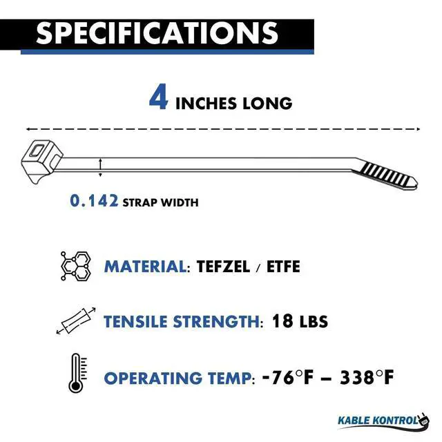 Alt view image 2 of 7 - Tefzel Cable Ties ETFE, 4 Inch 100 Pcs, 18 Lbs Test, Blue | High Temp Zip Ties UV, Chemical Resistant, Non-Corrosive, Ideal for Hot, Cold, and Industrial Applications