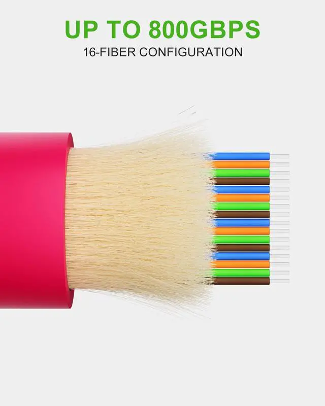 Alt view image 4 of 7 - MPO to MPO Female OM4 Fiber Patch Cable, 16 Fiber Multimode MPO Trunk Cable for 40G/100G QSFP+ Applications, LSZH Fiber Cable Angled Physical Contact 5M