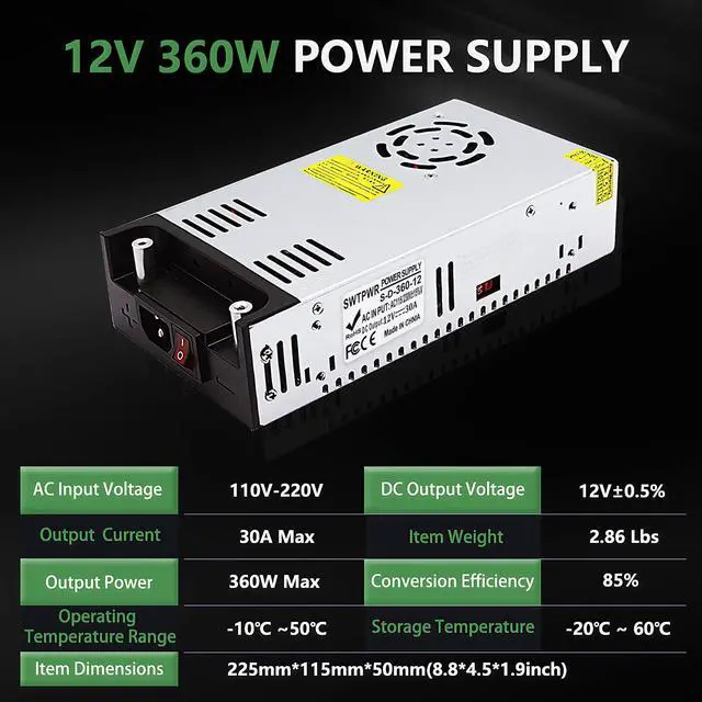 Alt view image 2 of 7 - 110V AC to DC 12V Converter 120V to 12V 30A 360W Power Supply | 30A 360W Switching Power Supply for LED Strip Motor Pump CCTV Camera System Car Stereo 3D Printer