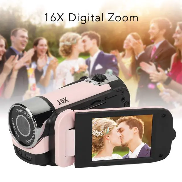 Alt view image 3 of 7 - D90 Digital Video Camera, 1080P 16MP Handheld Video Camcorder 16x Digital Zoom Video Camera with 2.7in TFT Rotatable Screen, HD Video Recorder Camera with Fill Light (Pink)