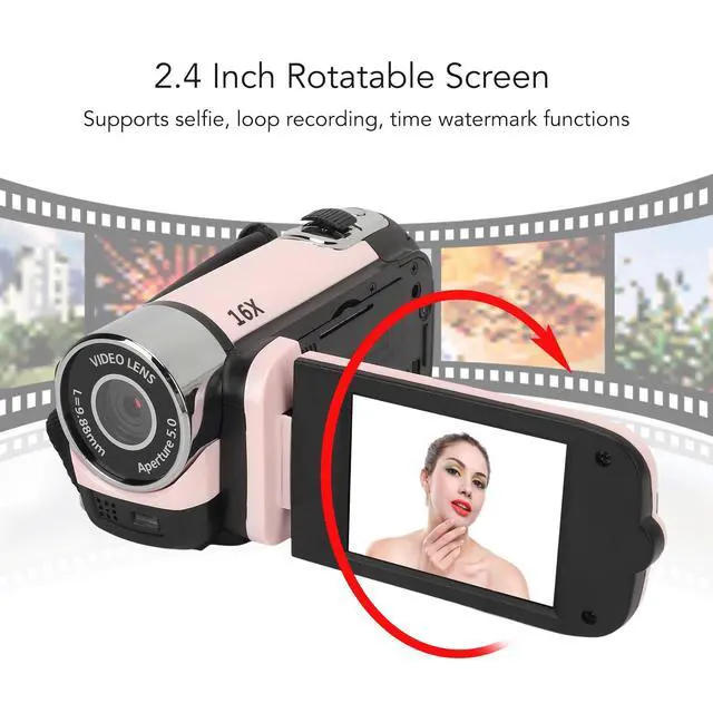 Alt view image 2 of 7 - D90 Digital Video Camera, 1080P 16MP Handheld Video Camcorder 16x Digital Zoom Video Camera with 2.7in TFT Rotatable Screen, HD Video Recorder Camera with Fill Light (Pink)