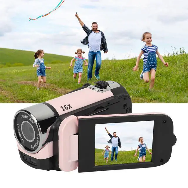 Alt view image 5 of 7 - D90 Digital Video Camera, 1080P 16MP Handheld Video Camcorder 16x Digital Zoom Video Camera with 2.7in TFT Rotatable Screen, HD Video Recorder Camera with Fill Light (Pink)
