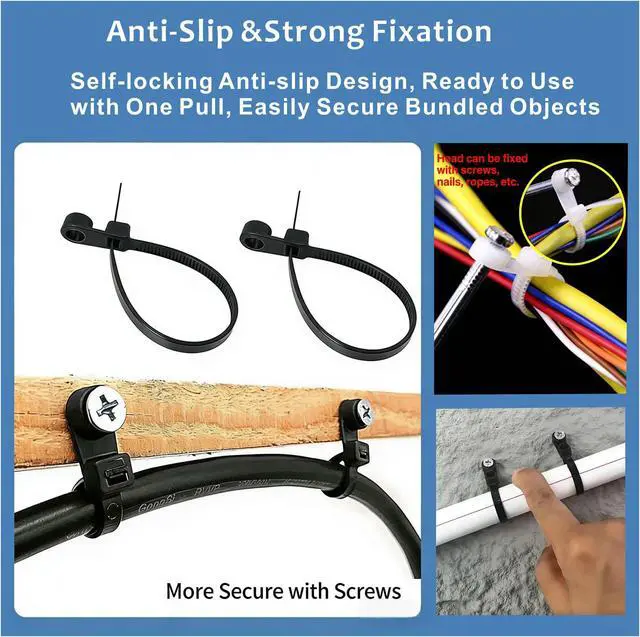 Alt view image 7 of 7 - Black Zip Ties with Screw Hole 50lbs Mountable head Cable Ties Straps Multipurpose Heavy Duty Nylon Cable Zip Ties with Screw Mounting Hole (300, black, 12 inch)