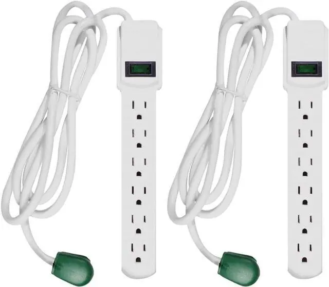 Main image of GoGreen Power Inc. (G-16106MS-2) 6 Outlet Surge Protector, 6FT Cord, White, 2 Pack