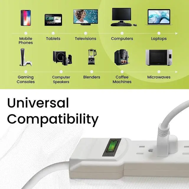 Alt view image 4 of 7 - GoGreen Power Inc. (G-16106MS-2) 6 Outlet Surge Protector, 6FT Cord, White, 2 Pack