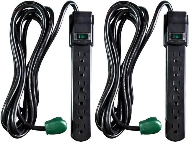 Main image of GoGreen Power Inc. (G-16106MSBK-2) 6 Outlet Surge Protector, 6FT Cord, Black, 2 Pack