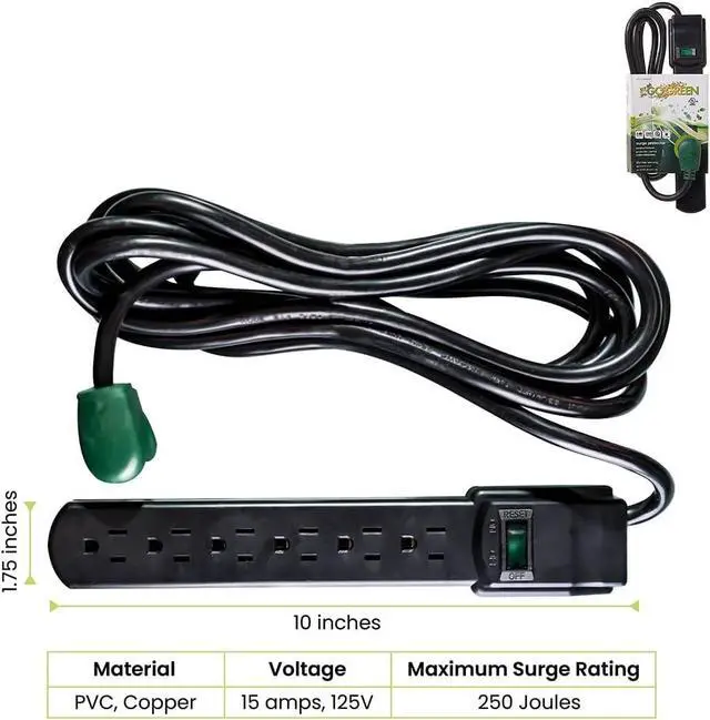 Alt view image 2 of 7 - GoGreen Power Inc. (G-16106MSBK-2) 6 Outlet Surge Protector, 6FT Cord, Black, 2 Pack