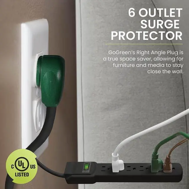 Alt view image 3 of 7 - GoGreen Power Inc. (G-16106MSBK-2) 6 Outlet Surge Protector, 6FT Cord, Black, 2 Pack