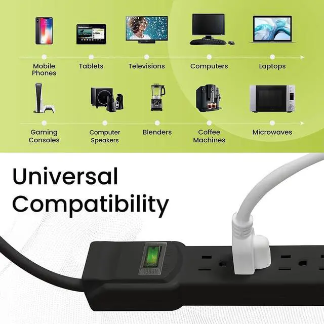 Alt view image 4 of 7 - GoGreen Power Inc. (G-16106MSBK-2) 6 Outlet Surge Protector, 6FT Cord, Black, 2 Pack