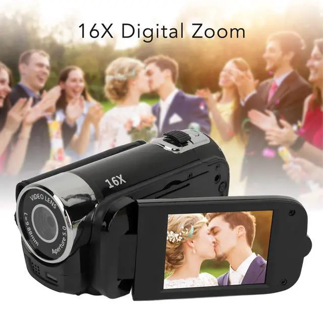 Alt view image 2 of 7 - D90 1080P 16MP Digital Video Camera Rotatable Screen Handheld Camcorder 16X Digital Zoom HD Video Recorder Fill Light Camera with 2.4in TFT Rotatable Screen, HD Video Recorder with Fill Light (Black)