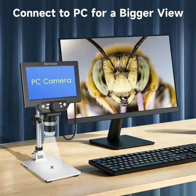 Alt view image 6 of 7 - Digital Microscope 50-1200X with 7" LCD Screen for Coins & Soldering | 12MP Photo Capture 1080P Video Recording Stable Metal Stand Adjustable LED Lighting Windows PC Compatible