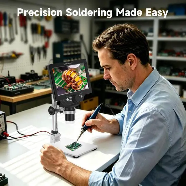 Alt view image 4 of 7 - Digital Microscope 50-1200X with 7" LCD Screen for Coins & Soldering | 12MP Photo Capture 1080P Video Recording Stable Metal Stand Adjustable LED Lighting Windows PC Compatible