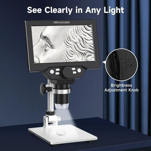 Alt view image 5 of 7 - Digital Microscope 50-1200X with 7" LCD Screen for Coins & Soldering | 12MP Photo Capture 1080P Video Recording Stable Metal Stand Adjustable LED Lighting Windows PC Compatible