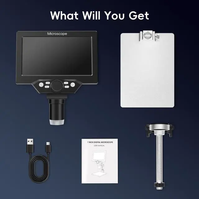 Alt view image 7 of 7 - Digital Microscope 50-1200X with 7" LCD Screen for Coins & Soldering | 12MP Photo Capture 1080P Video Recording Stable Metal Stand Adjustable LED Lighting Windows PC Compatible