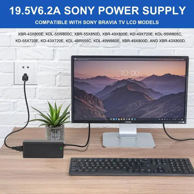Alt view image 2 of 5 - 19.5V Power Cord for Sony televisions, Compatible with Models Including KDL-55W805C, KD-55X720E, KDL-55W800C, XBR-43X800E, XBR-43X800D, XBR-49X800E, XBR-49X800D, XBR-55X850D, and KD-43X720E