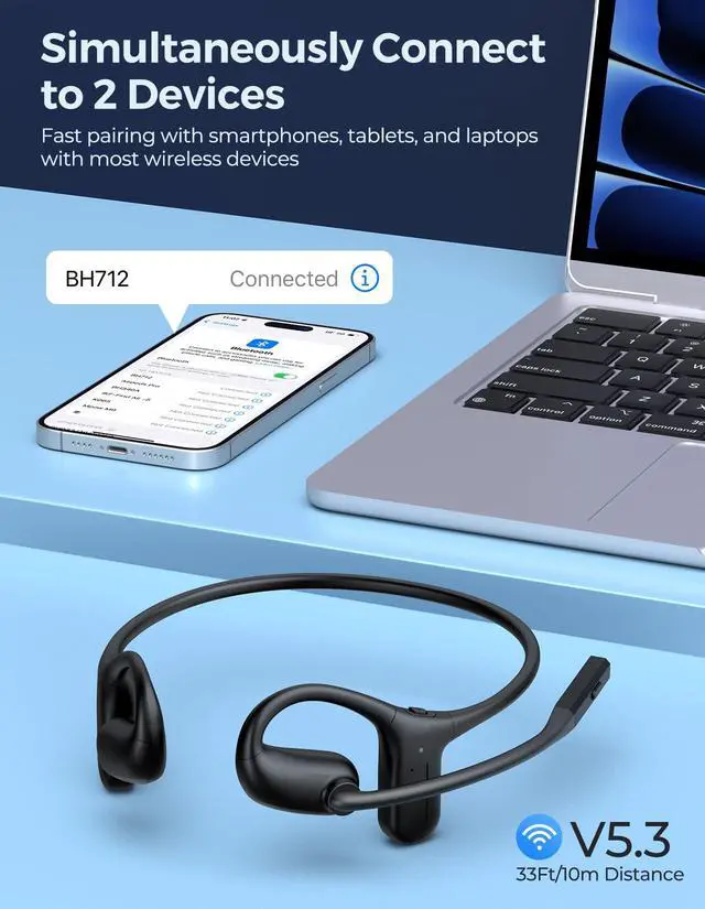 Alt view image 7 of 7 - Open Ear Headphones with Mic, Wireless Headset with Charging Dock | Wireless 5.3 Headset with Mic, Lightweight Air Conduction Headphones for Work, Workout, Driving, Call