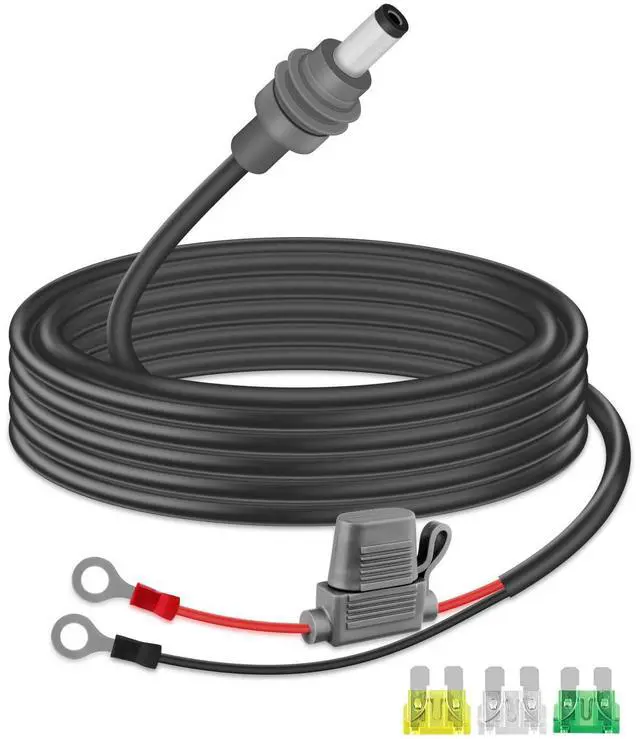 Main image of Mini DC5521 to O Ring Extension Cable, 18AWG DC 5.5x2.1MM to 8MM Eyelet Direct Battery Power Cable with 30A Fuse for Car, RV, or Marine, 10FT (with Fuse)