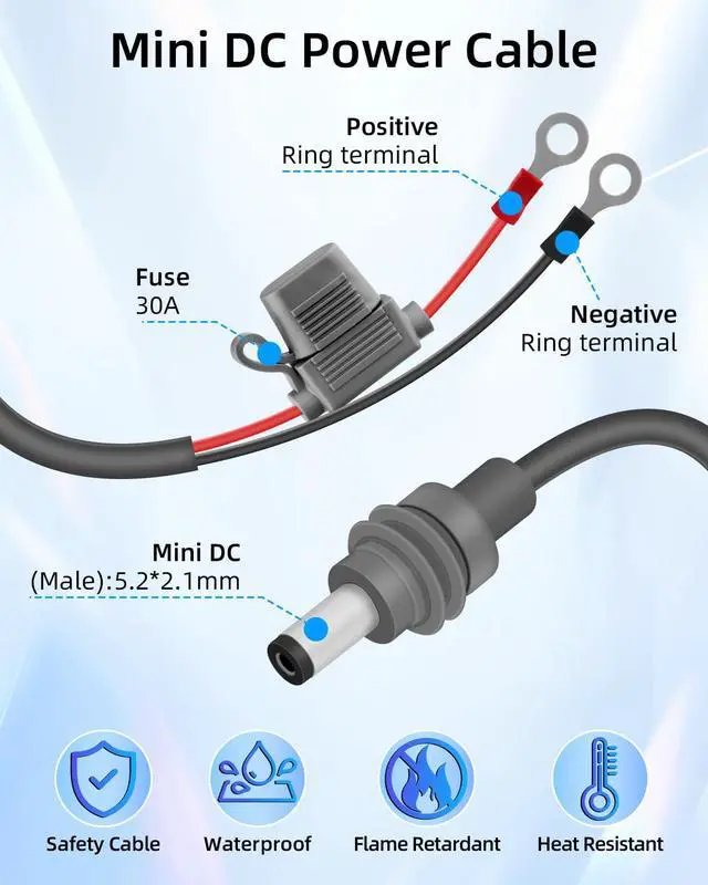 Alt view image 4 of 7 - Mini DC5521 to O Ring Extension Cable, 18AWG DC 5.5x2.1MM to 8MM Eyelet Direct Battery Power Cable with 30A Fuse for Car, RV, or Marine, 10FT (with Fuse)