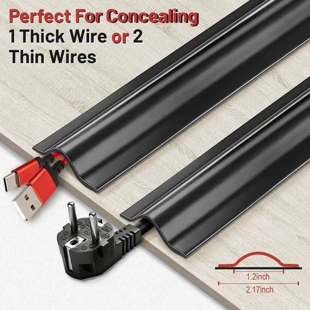 Alt view image 4 of 7 - 16.4ft Cable Protector, Self-Adhesive Floor Cord Cover for Home Office | Flexible PVC Cord Covers, Cut-to-Fit, Safe for Carpet & Hard Floors Hide Cords & Prevent Tripping