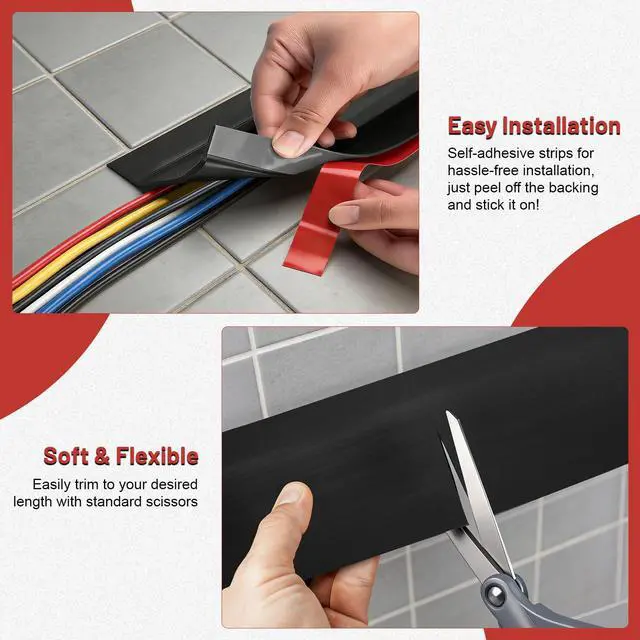 Alt view image 3 of 7 - 16.4ft Cable Protector, Self-Adhesive Floor Cord Cover for Home Office | Flexible PVC Cord Covers, Cut-to-Fit, Safe for Carpet & Hard Floors Hide Cords & Prevent Tripping