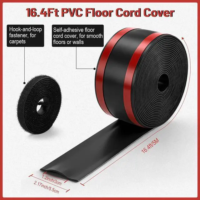 Alt view image 2 of 7 - 16.4ft Cable Protector, Self-Adhesive Floor Cord Cover for Home Office | Flexible PVC Cord Covers, Cut-to-Fit, Safe for Carpet & Hard Floors Hide Cords & Prevent Tripping