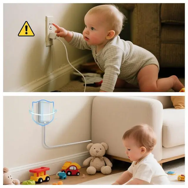 Alt view image 4 of 6 - Flat Plug Extension Cord 6FT - 3 Outlets Power Strip with Ultra Thin Detachable Baby Proofing Outlet Cover Behind TV Furniture ETL Listed 13A 125V 1625W White