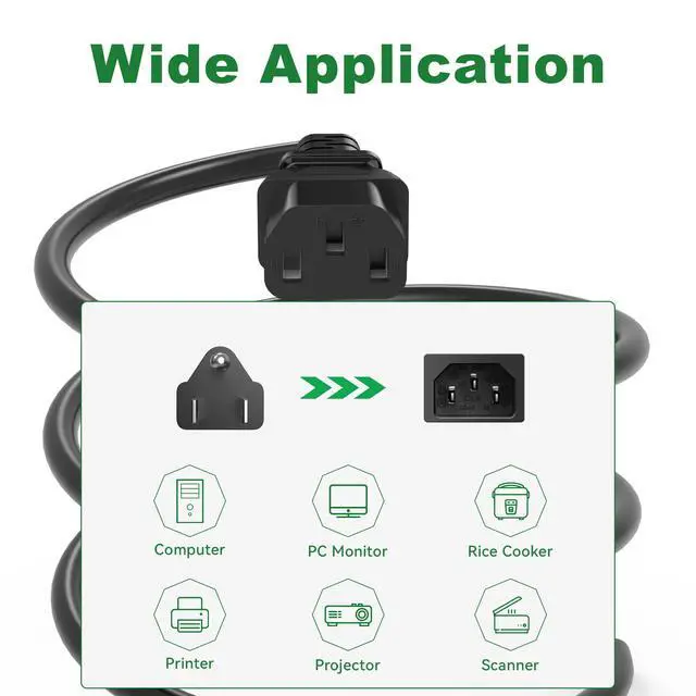 Alt view image 4 of 6 - 6FT Computer Replacement Power Cord (10 Pack), 3 Prong AC Power Cable, NEMA 5-15P to IEC13, 18 AWG, 10A 110V-300V(MAX), AC Power Cord for TV, Computer, Monitor, Appliance, Desktop, Scanner, Printer