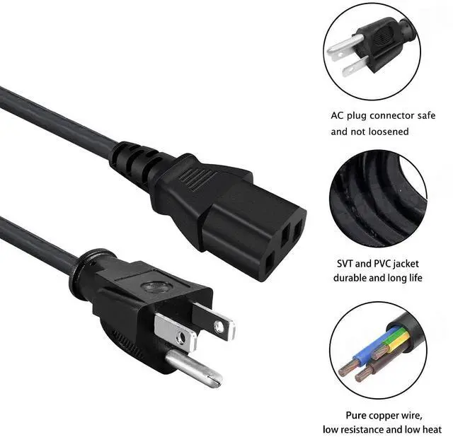 Alt view image 4 of 5 - AC Power Cable Replacement for Alienware Aurora R16 R10 R12 R15 Area-51 R10 Gaming Desktop 3 Prong 8ft C13 Cord