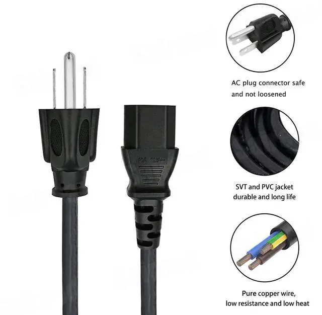 Alt view image 3 of 5 - AC Power Cable Replacement for Alienware Aurora R16 R10 R12 R15 Area-51 R10 Gaming Desktop 3 Prong 8ft C13 Cord