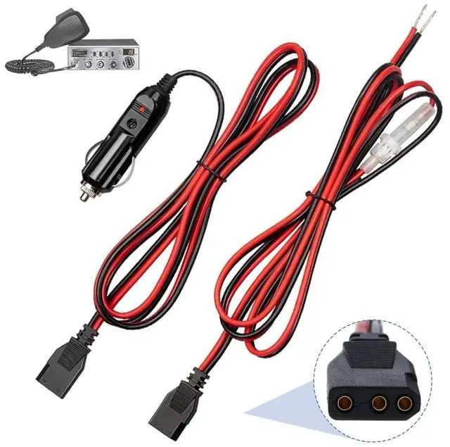 Main image of 2 Pack CB Radio Power Cord, 3 Pin Plug Cable with 12V Cigarette Lighter | CB Power Cord Compatible with Cobra Uniden Midland Mobile Radios, 2-Wire 15A Fused Replacement Cable and Radio Accessory